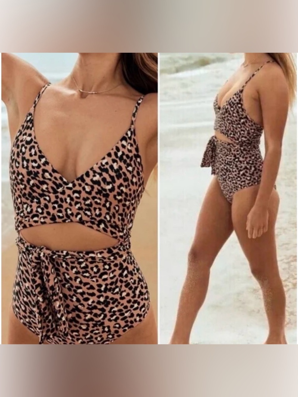 Aerie Leopard Full Coverage One Piece Swimsuit Medium Raw Sienna